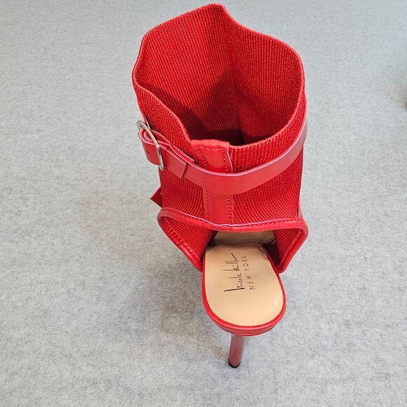 Nicole Miller Red Strappy Open-Toe Ankle Boot Heels Size 9 - Picture 7 of 10
